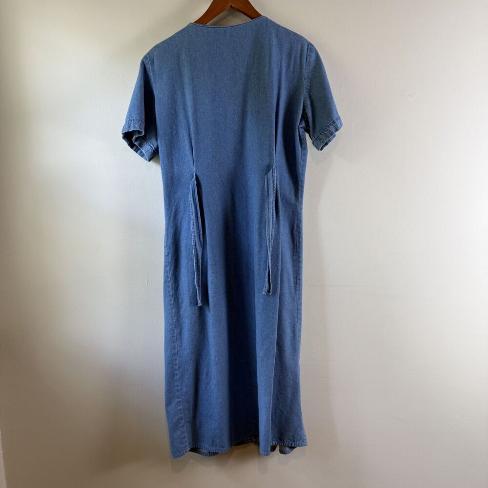Vintage 90s Chambray Pintuck Pleated Dress | Prairie Cottage Denim Midi - Picture 6 of 16